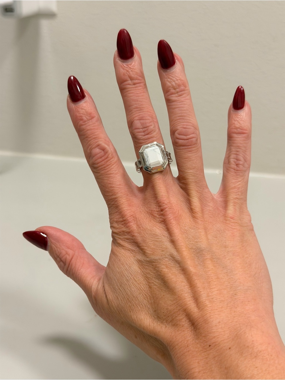 Bomb Party NWOT! Silver-Tone Howlite Octagon Ring - Picture 5 of 6